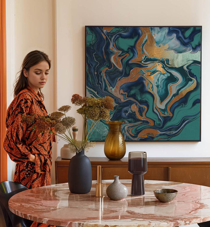 Sophisticated DRAMAQUEEN MARBLE GREEN, ABSTRACT PAINTINGS complement a stylish interior with captivating abstract art.