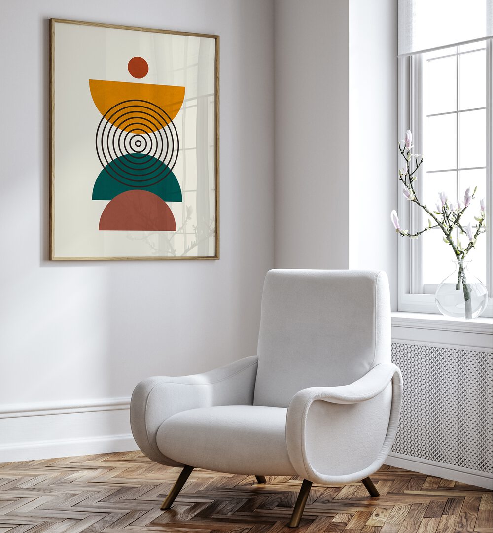 Modern LINES AND CIRCLES, BOHO ART PAINTINGS enhance your space with geometric beauty and vibrant colors.
