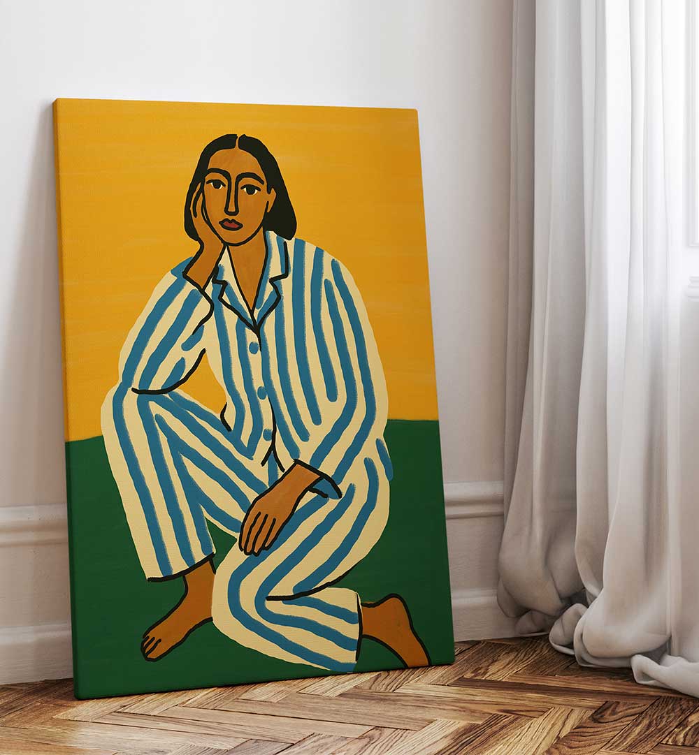 WOMAN IN STRIPED PAJAMAS , PORTRAITS & FIGURATIVE ILLUSTRATIONS
