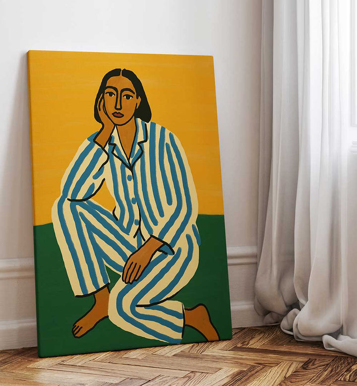 WOMAN IN STRIPED PAJAMAS , PORTRAITS & FIGURATIVE ILLUSTRATIONS
