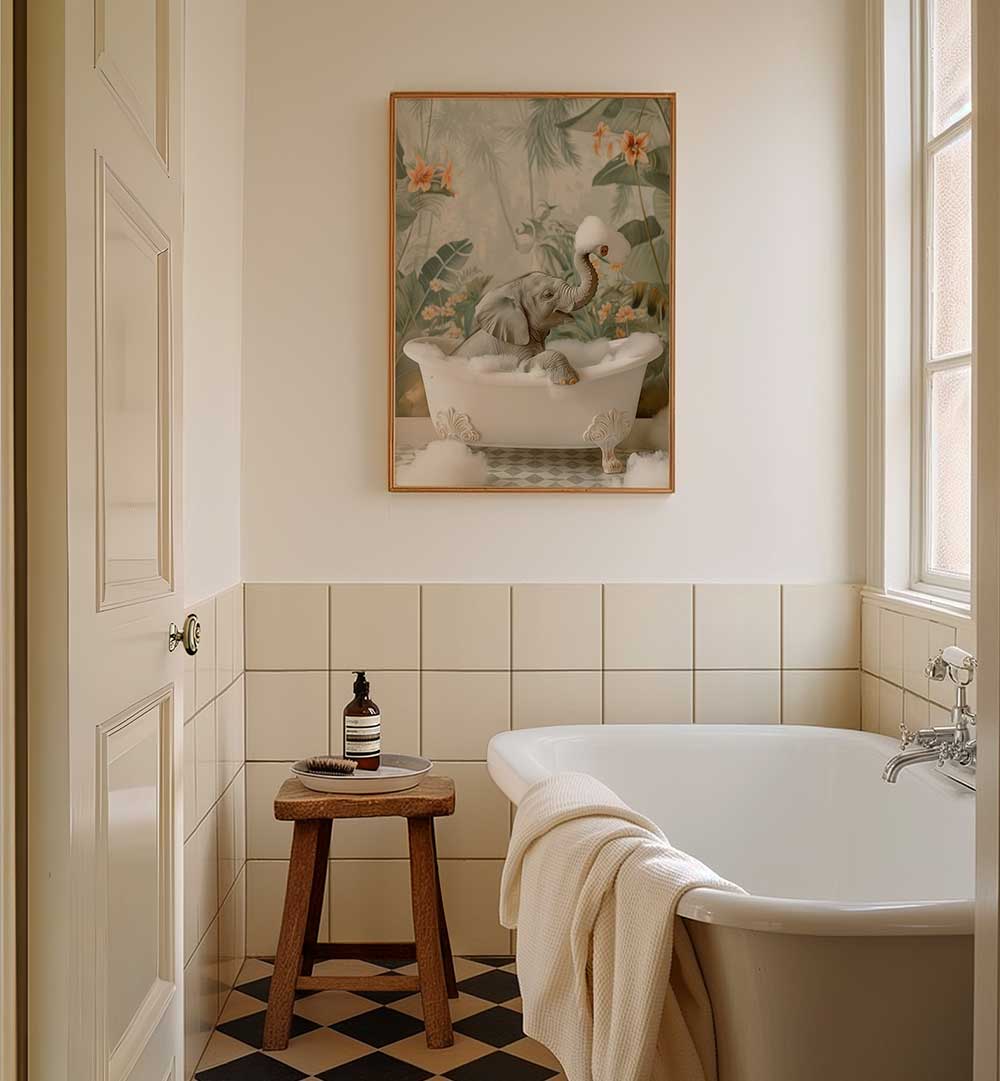 ELEPHANT BUBBLE BLISS , BATHROOM ART PRINTS