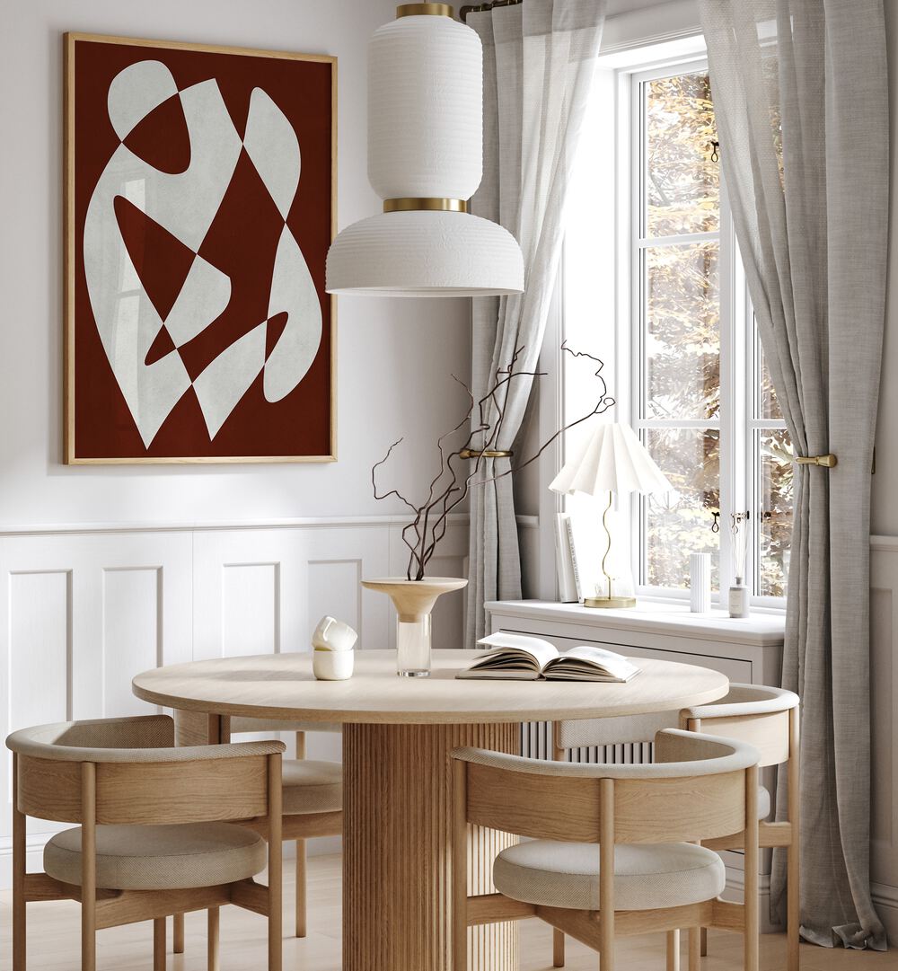Geometric modern shapes and abstract paintings add a chic touch to contemporary interiors, enhancing artistic flair.