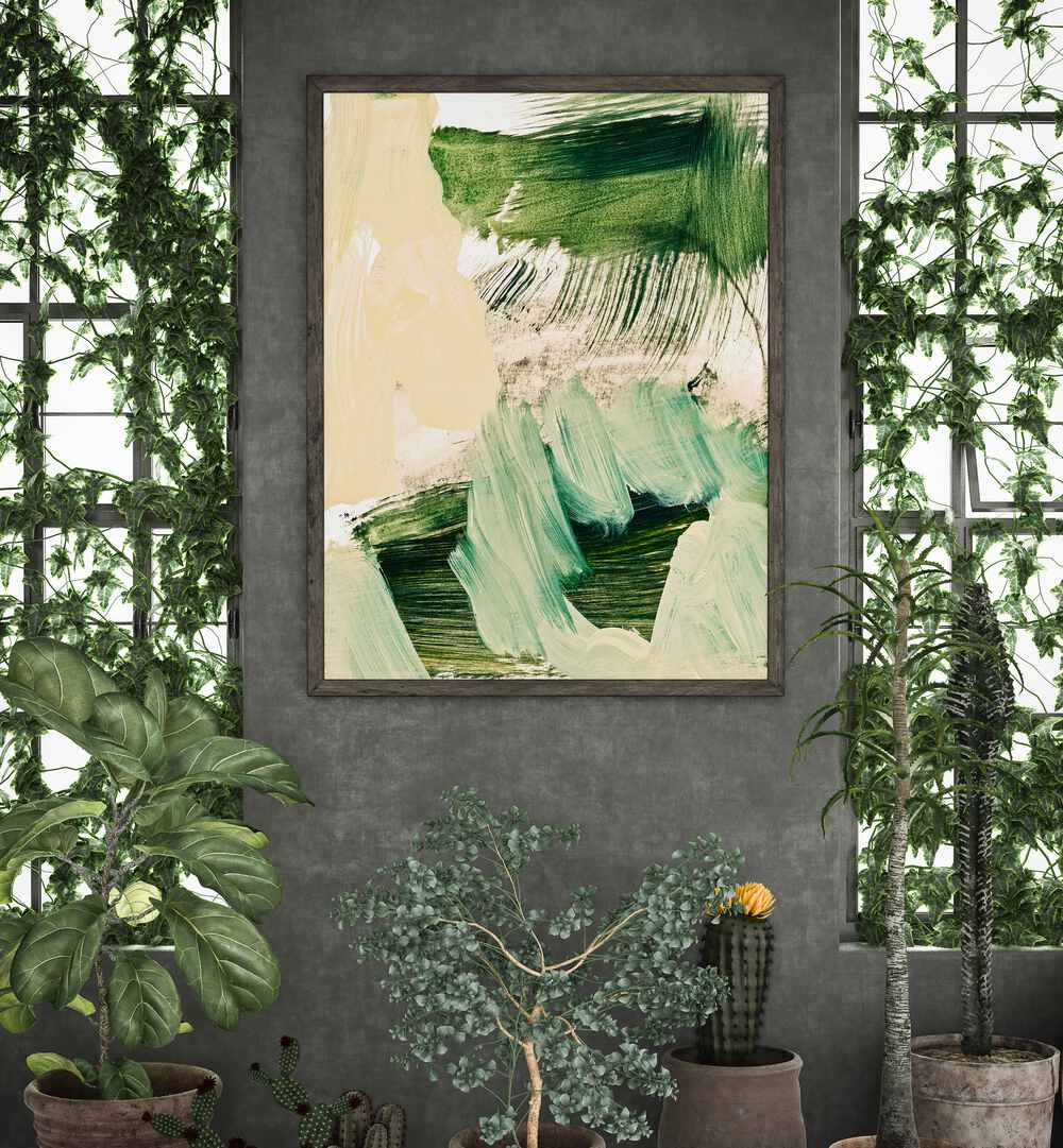 Stylish MINIMALIST PAINTING, ABSTRACT PAINTINGS elevating modern decor with elegant green and beige hues. Perfect for any space.