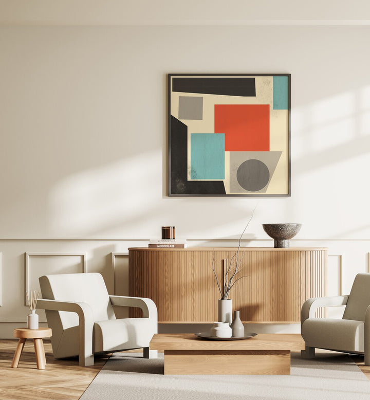 Stylish GEOMETRIC POINT II art print by The Miuus Studio enhances modern spaces with vibrant colors and shapes.