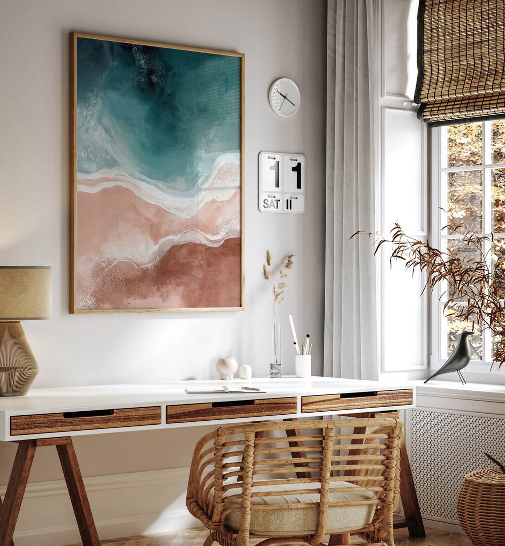 Serene home decor featuring QUIET SANDS AND GENTLE WAVES, ABSTRACT PAINTINGS, perfect for a calming atmosphere.