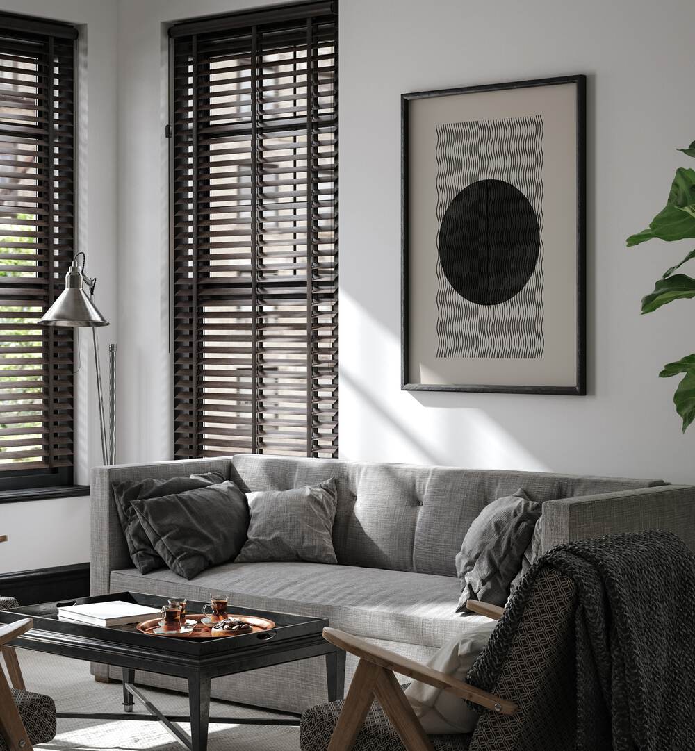 Stylish living room featuring BAB IV, GEOMETRIC ART PRINTS by The Miuus Studio, adding modern elegance and creativity.