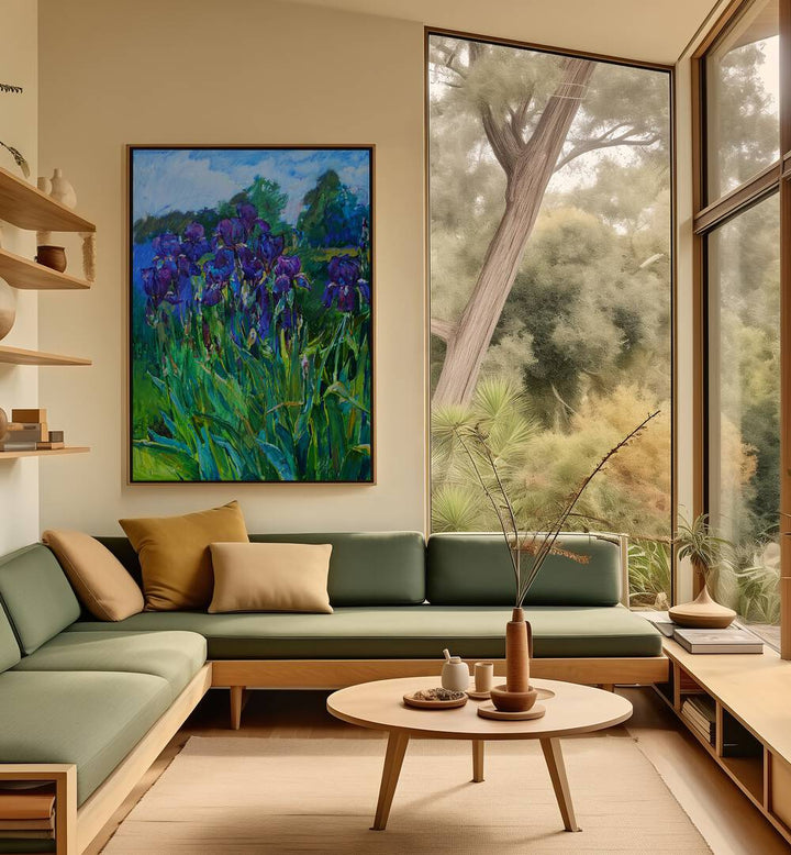 Vibrant IRISES I, FLORAL FLOWER PAINTINGS enhance home decor with elegance and a touch of nature.