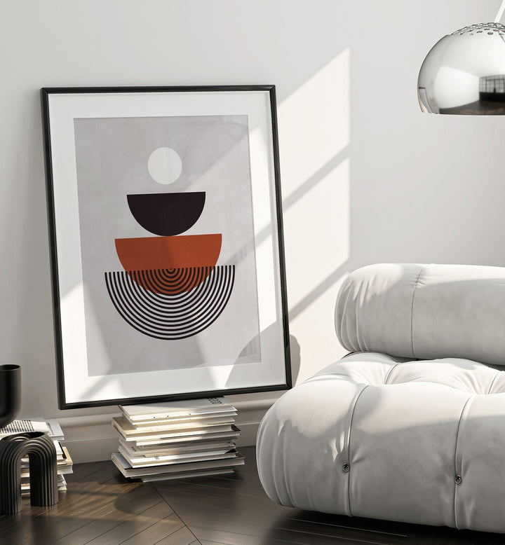 LINES AND CIRCLES XVIII, BOHO ART PAINTINGS showcased in a stylish setting, enhancing modern decor with geometric elegance.