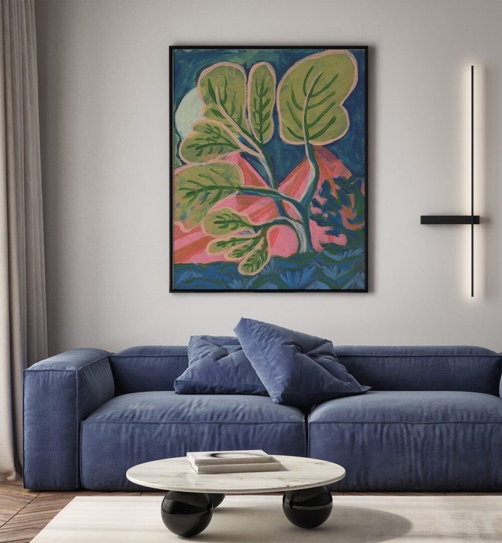 Vibrant GREEN LEAFS, FLORAL FLOWER PAINTINGS by Eleanor Baker, enhancing modern interiors with natural elegance.