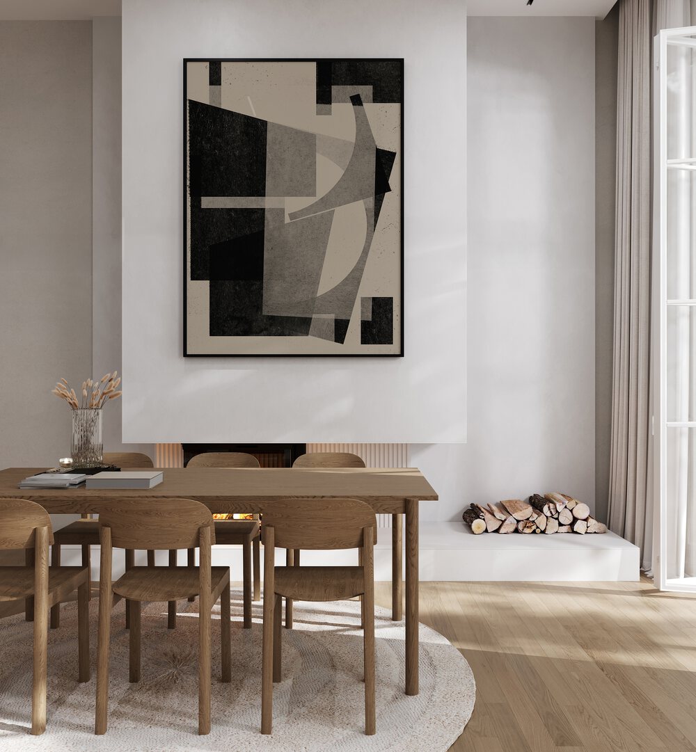 Stylish living room featuring PAPER CUT NO.VI, ABSTRACT PAINTINGS, enhancing modern decor with artistic flair.