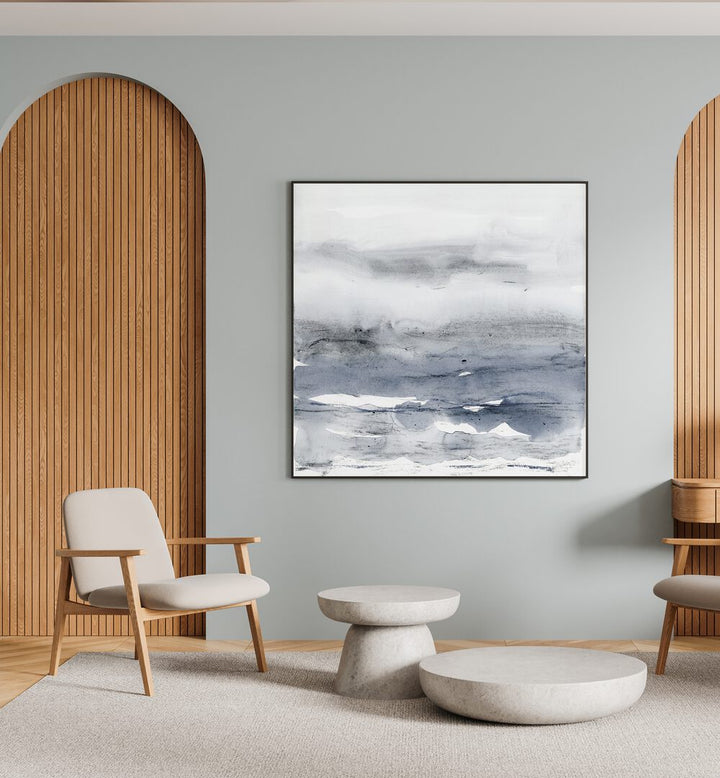 Misty Minimal Landscape, Abstract Paintings enhance tranquility in your living space with serene hues and calming forms.