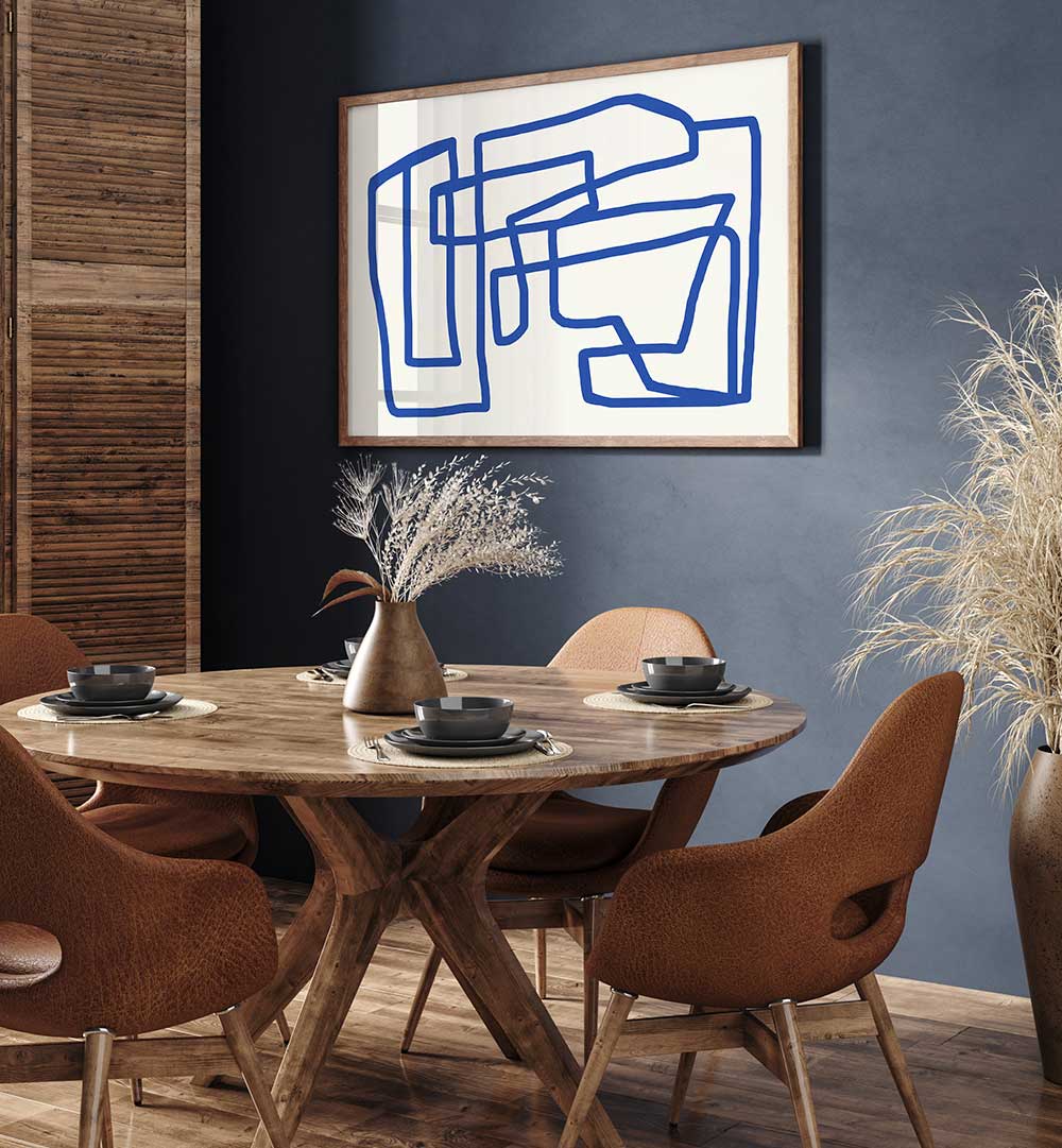 LINE ART IN COBALT BLUE , LINE ART PAINTINGS