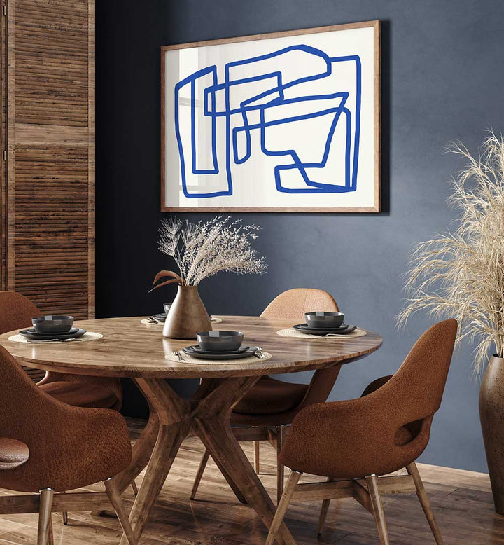 LINE ART IN COBALT BLUE , LINE ART PAINTINGS