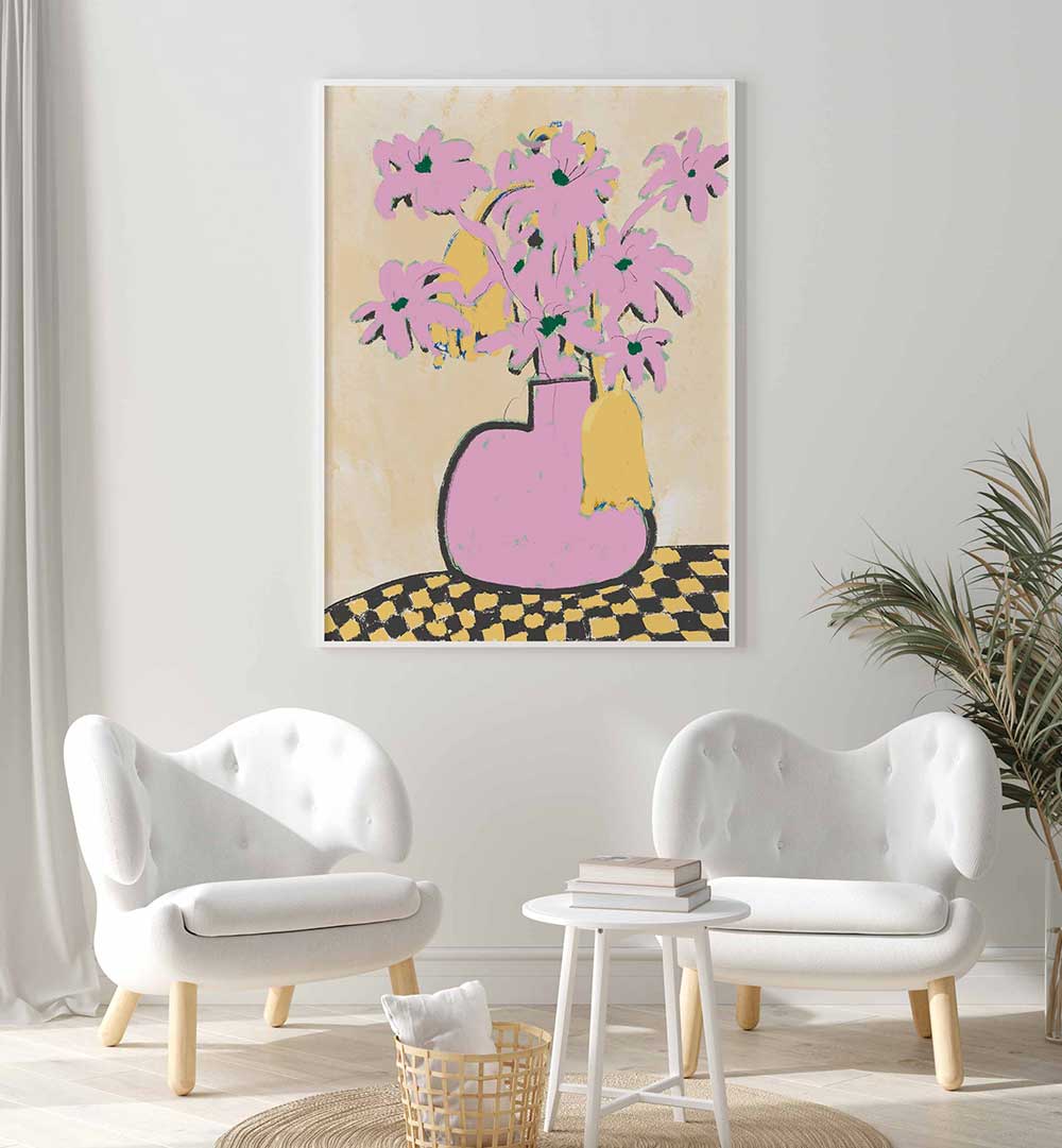PINK FLOWERS IN A VASE , FLORAL FLOWER PAINTINGS