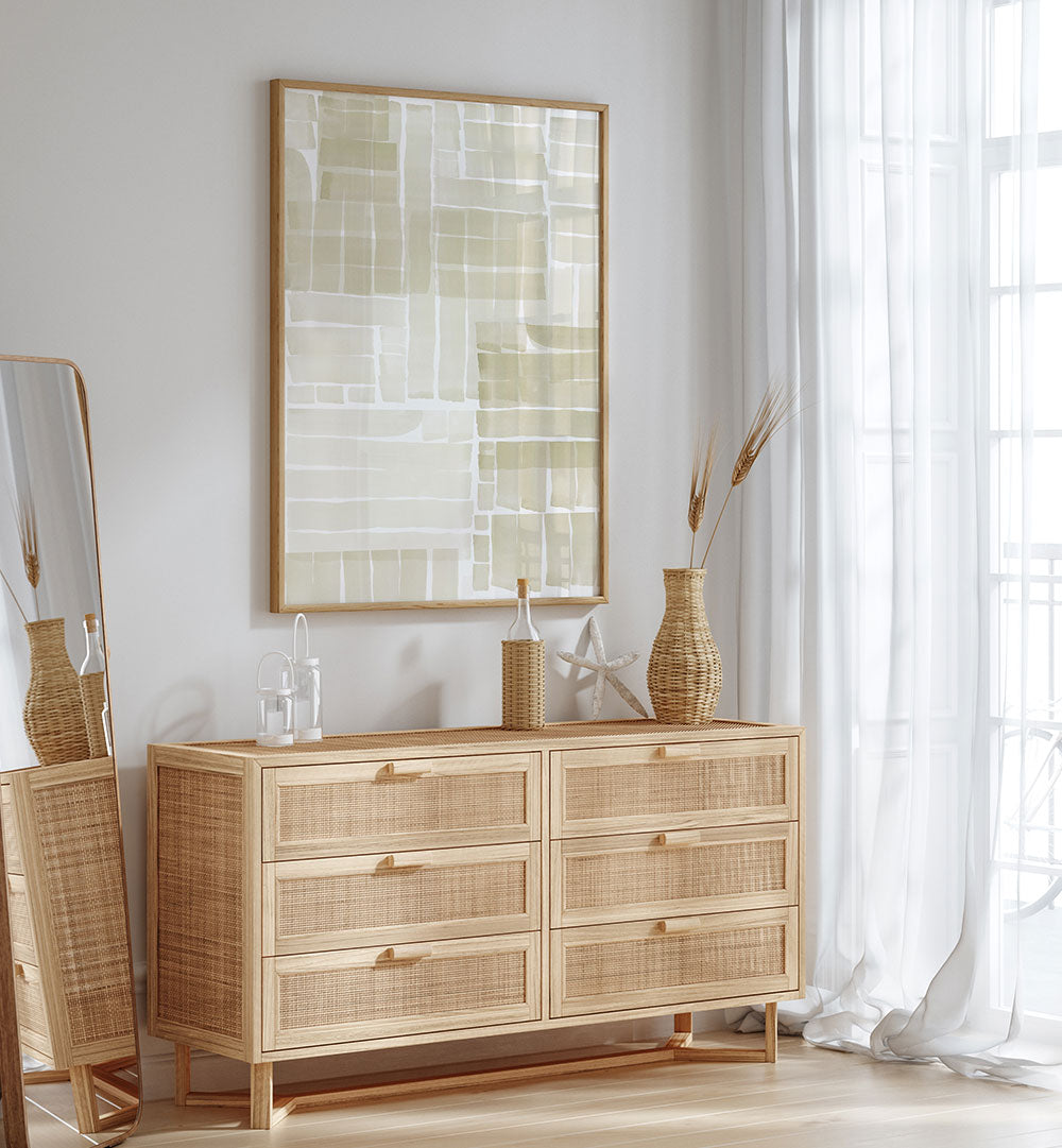 Transform your home with NEUTRAL TANGLE GRID II, ABSTRACT PAINTINGS, featuring soft tones and geometric elegance.