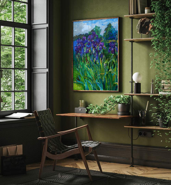 Vibrant IRISES I, FLORAL FLOWER PAINTINGS enhance any space with elegance and natural beauty. Perfect for home decor.