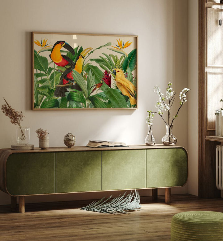 RAIN FOREST BIRD GARDEN , ANIMAL PAINTINGS