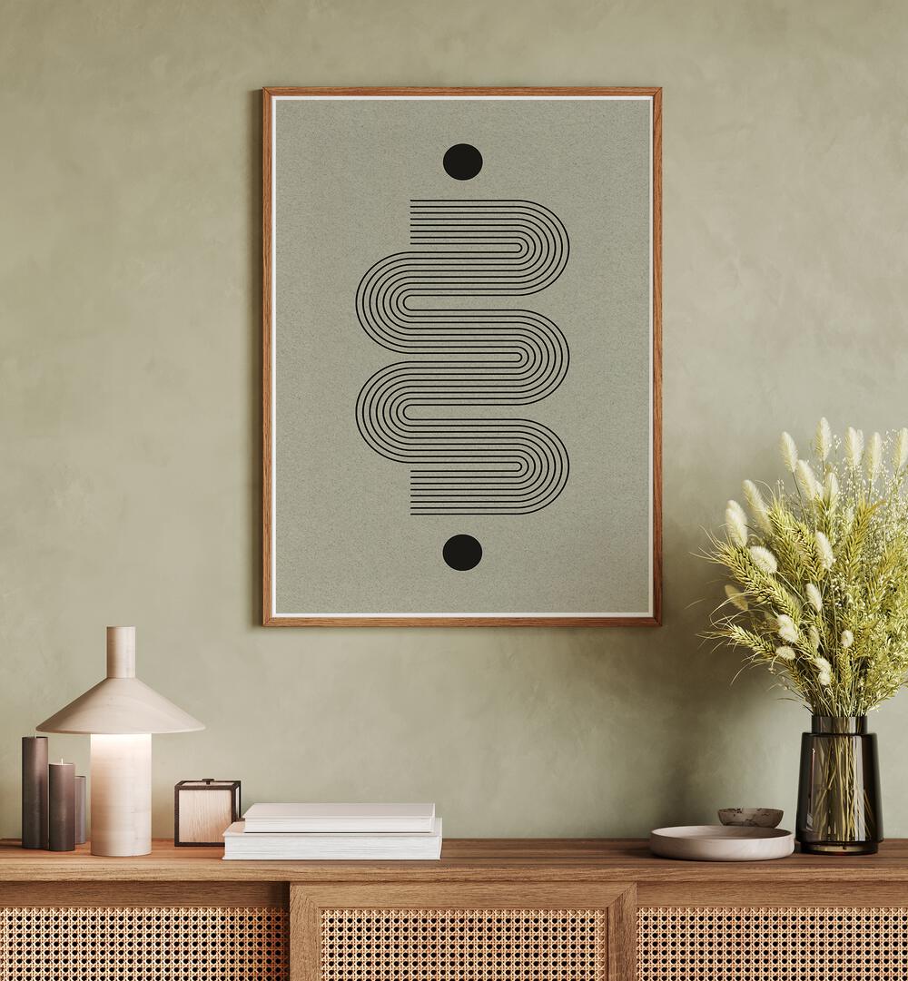 Stylish MODERN BALANCE NO.II, GEOMETRIC ART PRINTS, enhancing a modern living space with contemporary elegance.