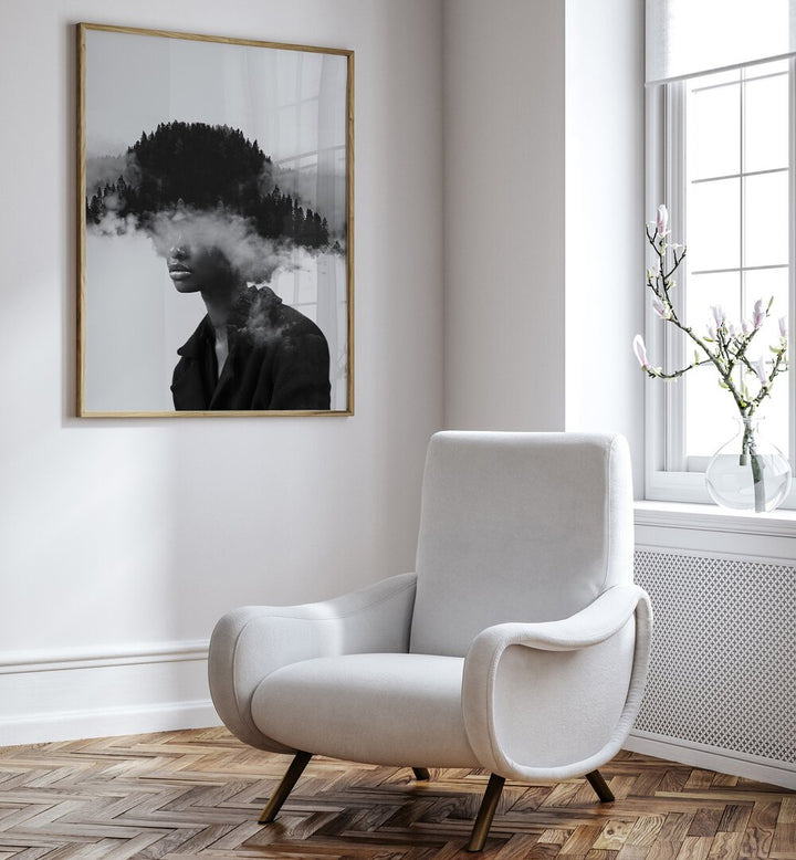Surreal art print "FOGGY THOUGHTS" blends nature and abstraction, perfect for a calming home atmosphere.