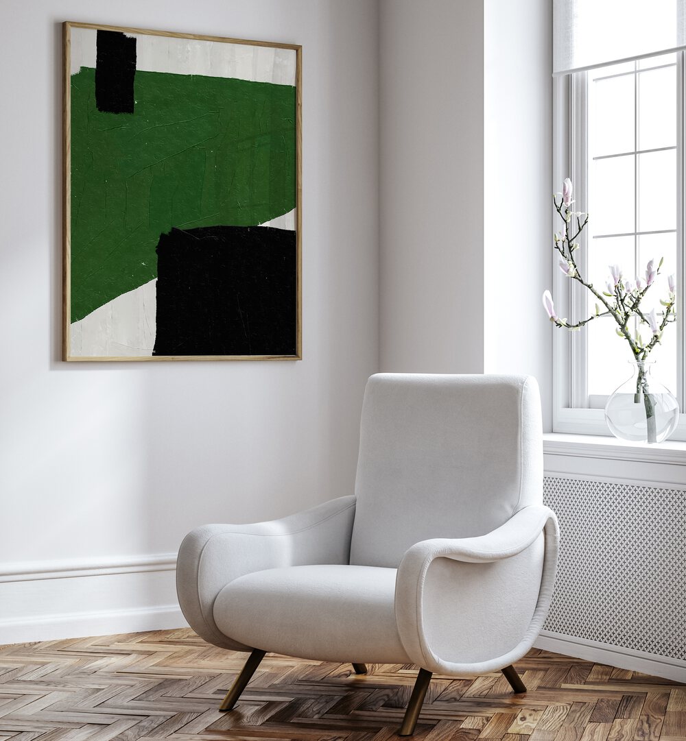 Elevate your decor with GREEN BEIGE BLACK OIL, ABSTRACT PAINTINGS from The Miuus Studio, adding modern sophistication.