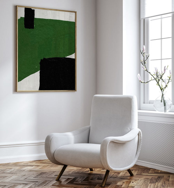 Elevate your decor with GREEN BEIGE BLACK OIL, ABSTRACT PAINTINGS from The Miuus Studio, adding modern sophistication.