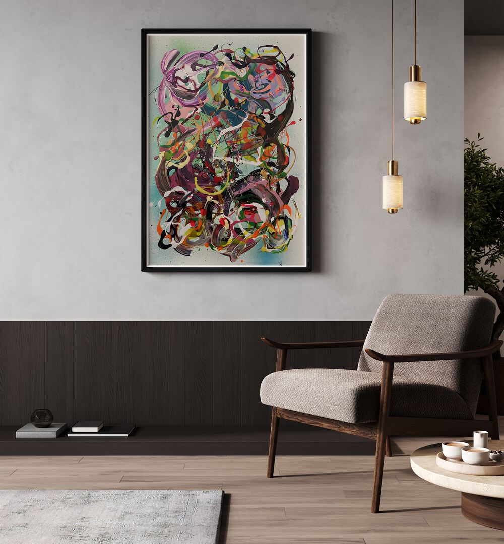 Colorful MEIYO ABSTRACT PAINTINGS brighten a modern living space, adding sophistication and creativity to your decor.