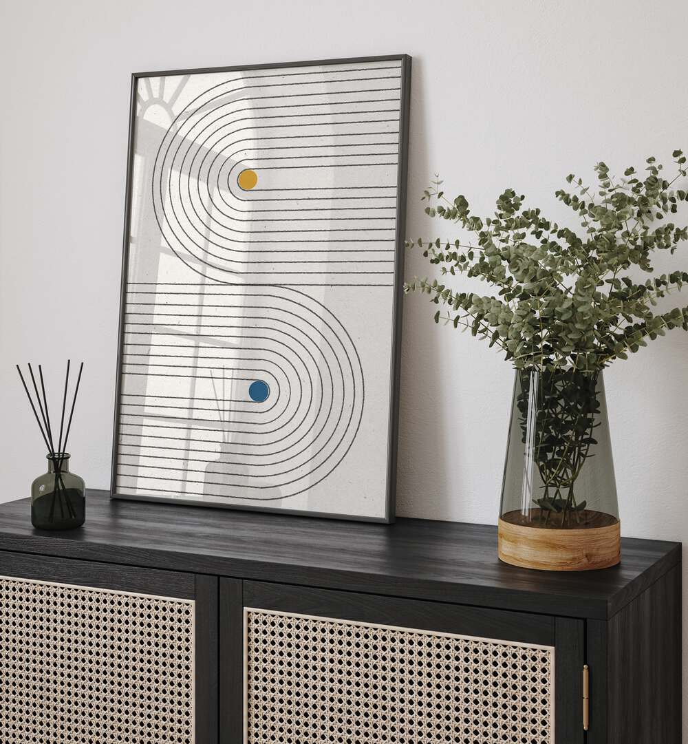 SIMPLE BLANCE DOTS, BOHO ART PAINTINGS adorned in a stylish living space with greenery and modern decor elements.