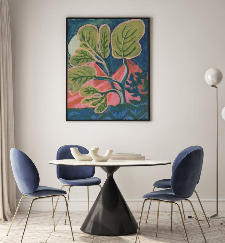 Vibrant GREEN LEAFS, FLORAL FLOWER PAINTINGS by Eleanor Baker, adding charm to any modern living space.