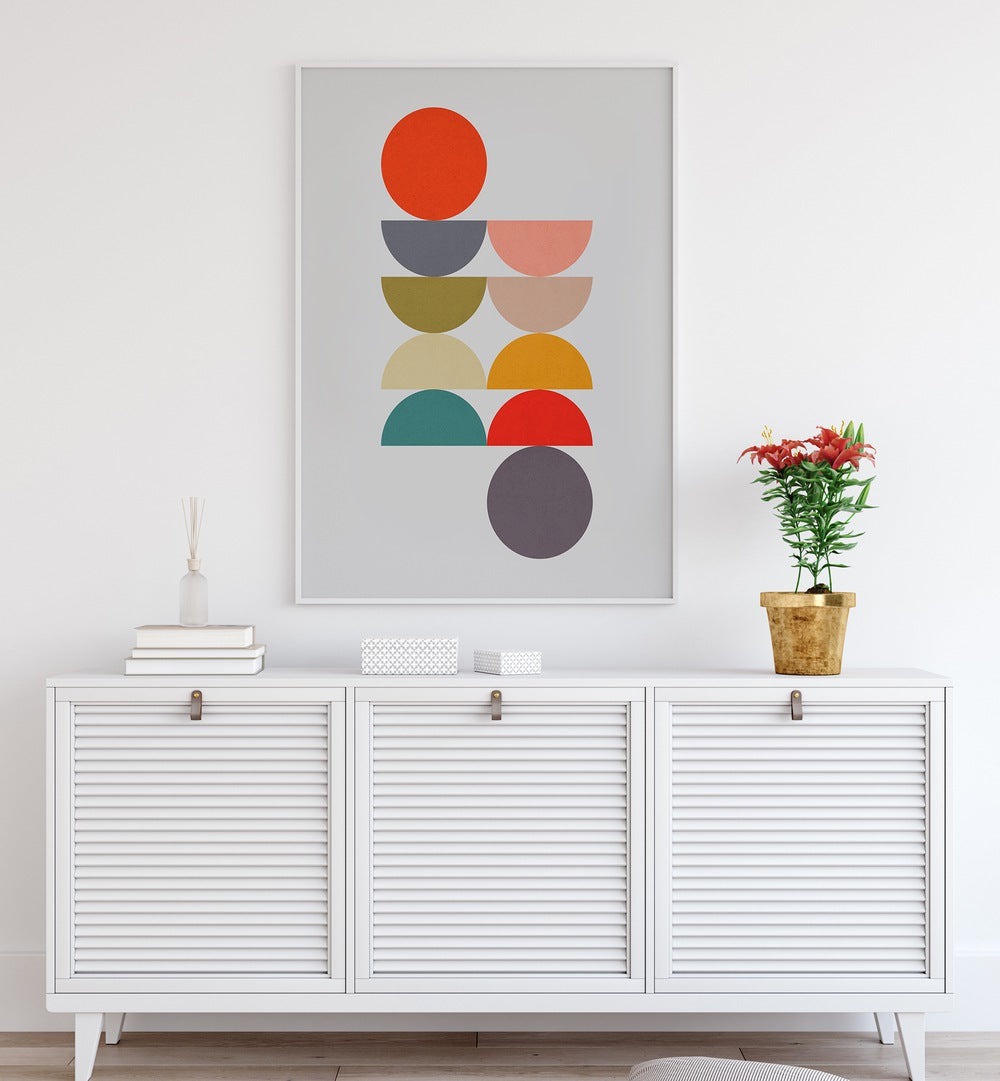 CIRCLES IN HARMONY III, GEOMETRIC ART PRINTS bring balance and tranquility to your living space with vibrant circles.