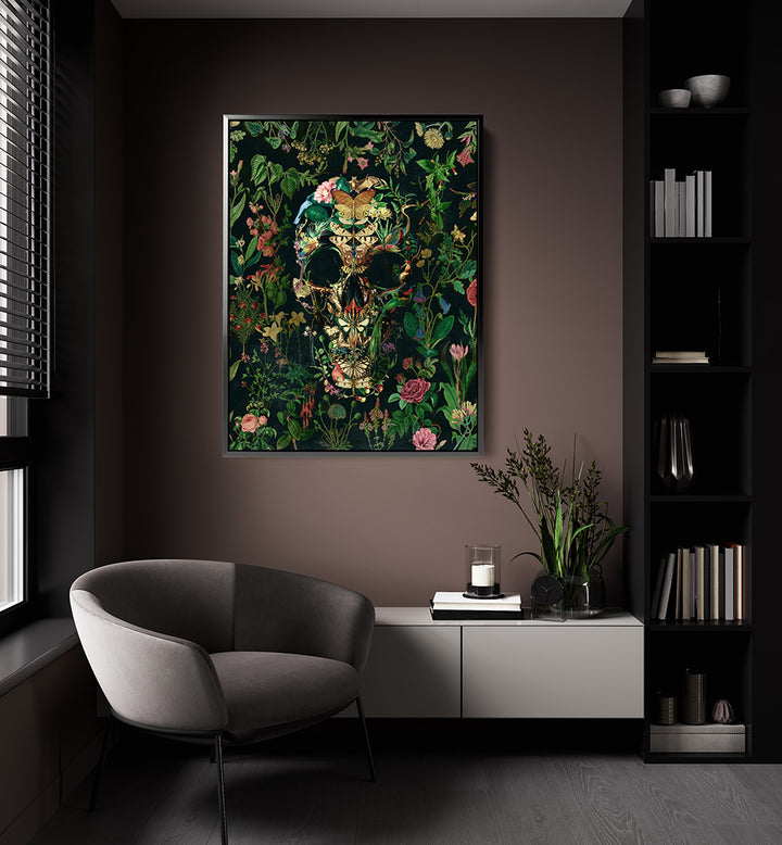 PAPILLON SKULL I  , FLORAL FLOWER PAINTINGS