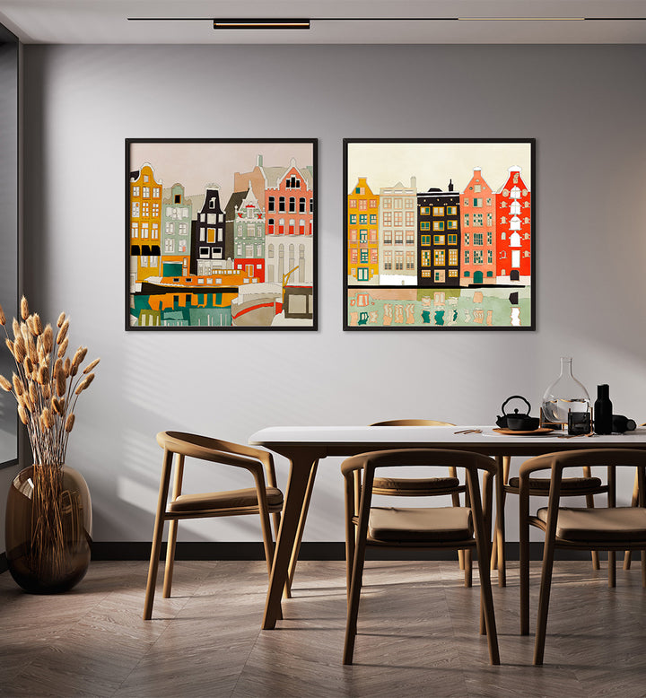AMSTERDAM REFLECTIONS , SET OF 2 PAINTINGS