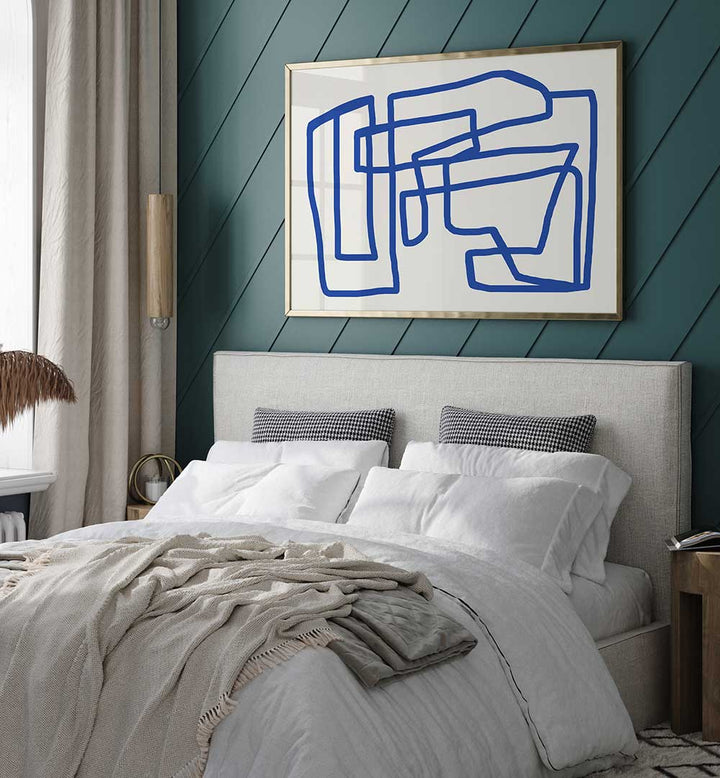 LINE ART IN COBALT BLUE , LINE ART PAINTINGS