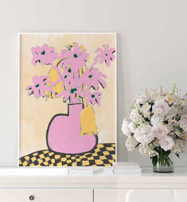 PINK FLOWERS IN A VASE , FLORAL FLOWER PAINTINGS