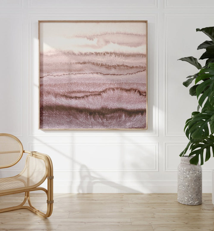 Abstract painting, "EARTHY WAVES WITH SERENE LANDSCAPE," showcases soft tones, enhancing your serene living space.