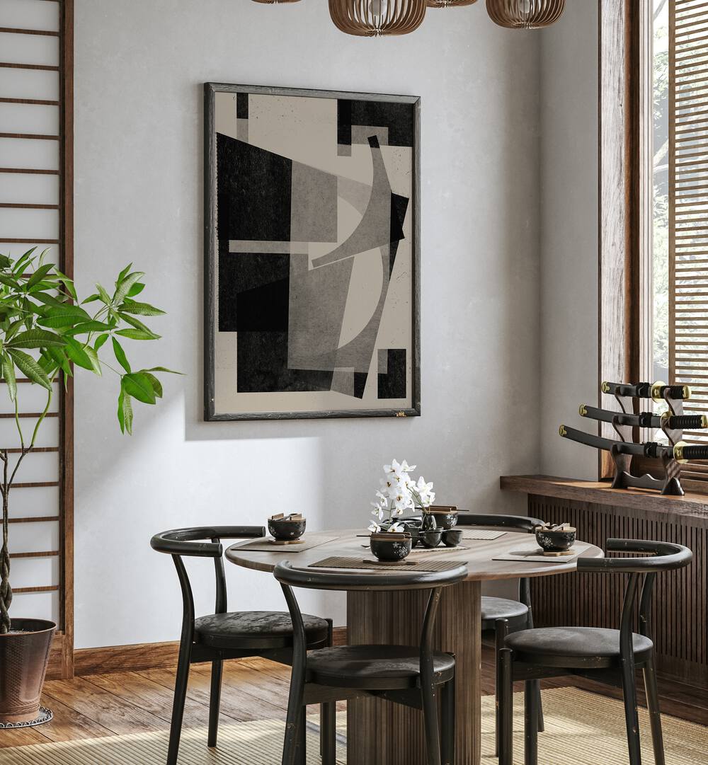 Stylish living space featuring PAPER CUT NO.VI, ABSTRACT PAINTINGS, enhancing modern decor with elegant artistry.