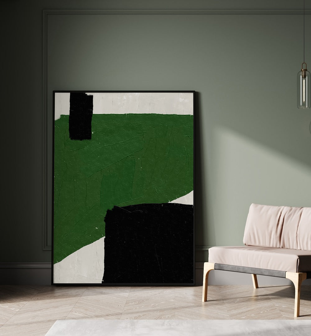 Captivating GREEN BEIGE BLACK OIL ABSTRACT PAINTINGS from The Miuus Studio elevate your space with bold design.