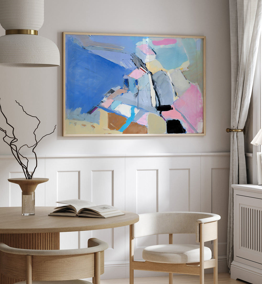 Vibrant SEA TOWN, ABSTRACT PAINTINGS enhancing a stylish interior, perfect for beach lovers and water enthusiasts.