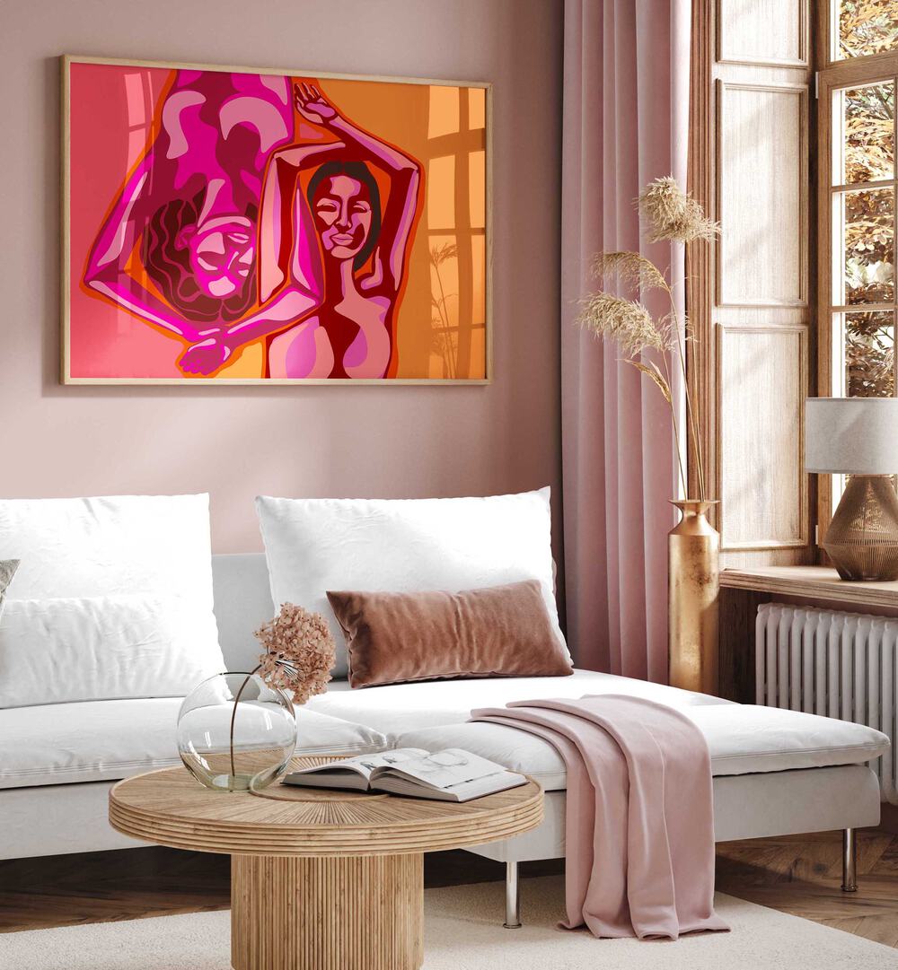 Vibrant artwork from MARIA A KARLA, PORTRAITS showcasing emotion and artistry in a stylish living room setting.