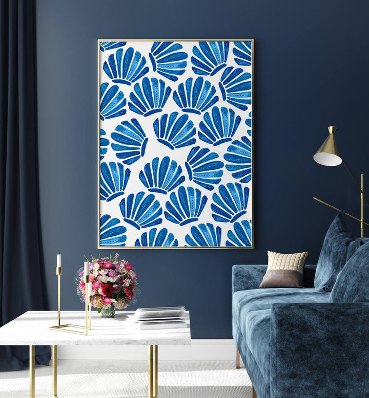 Transform your space with SHELL, BEACH PAINTINGS featuring intricate blue shell designs for a coastal vibe.