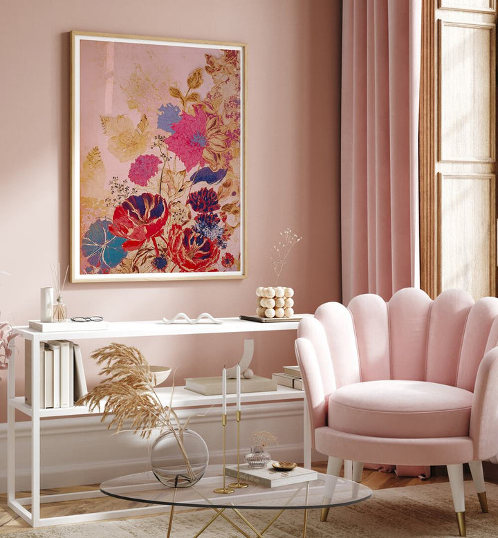VINTAGE FLOWERS II, FLORAL FLOWER PAINTINGS add elegance to your space with vibrant vintage blooms in a stylish setting.