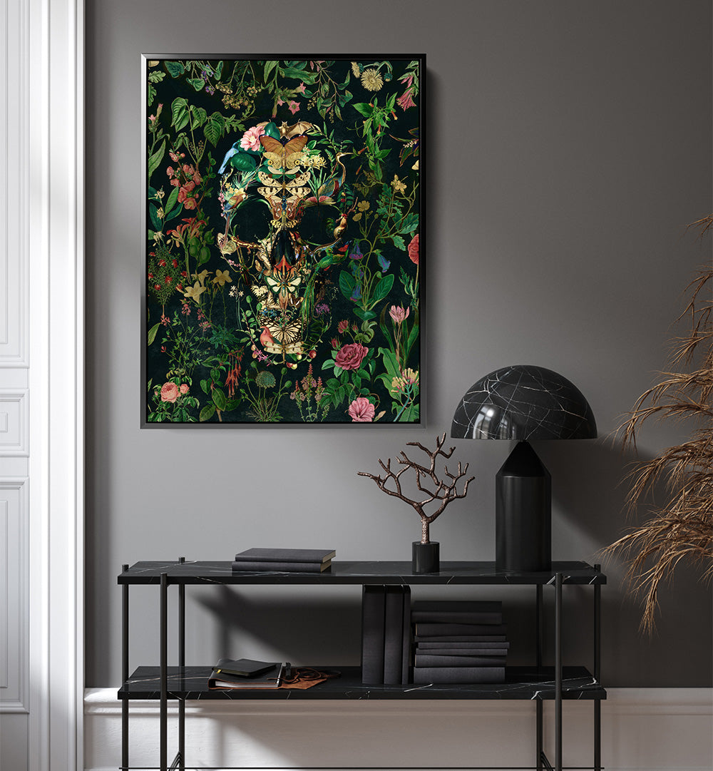 PAPILLON SKULL I  , FLORAL FLOWER PAINTINGS