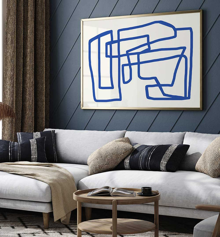 LINE ART IN COBALT BLUE , LINE ART PAINTINGS