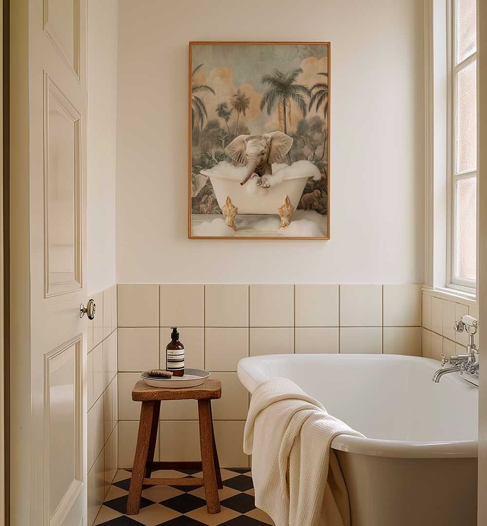 ELEPHANT BUBBLE DELIGHT , BATHROOM ART PRINTS