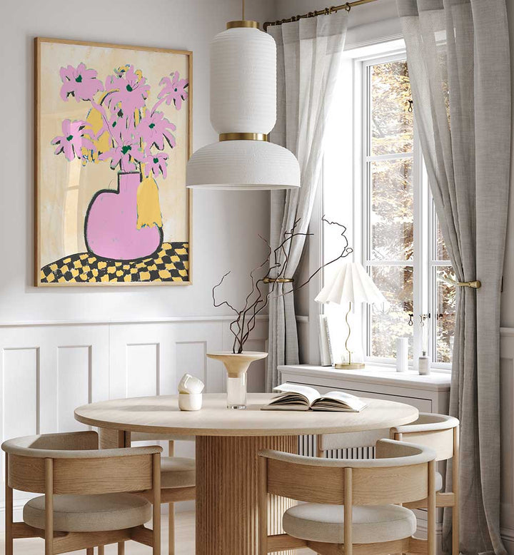 PINK FLOWERS IN A VASE , FLORAL FLOWER PAINTINGS