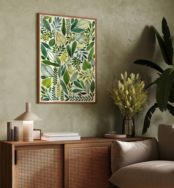 GREEN LEAVES IN VARIOUS SHAPES , FLORAL FLOWER PAINTINGS