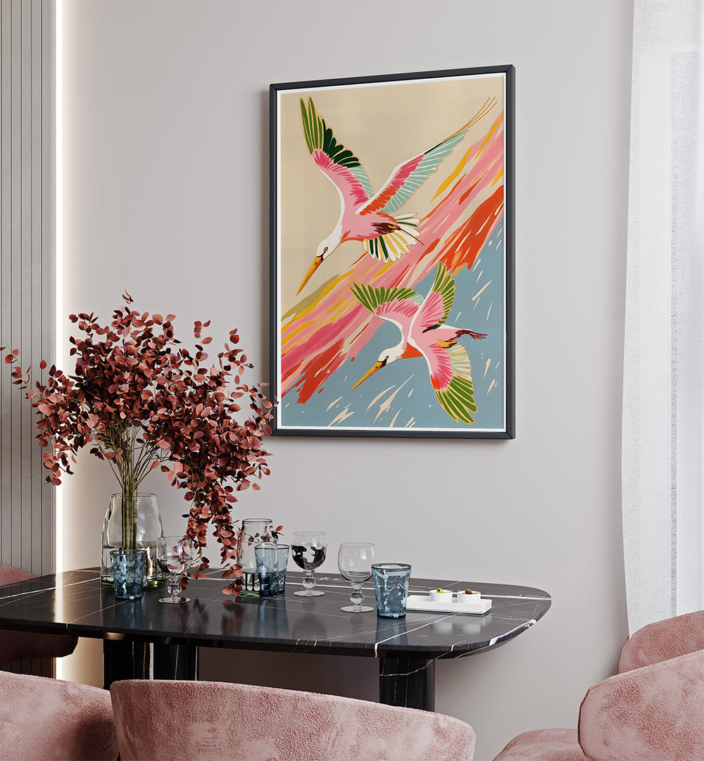 SPOONBILLS SKY , WILDLIFE PAINTINGS