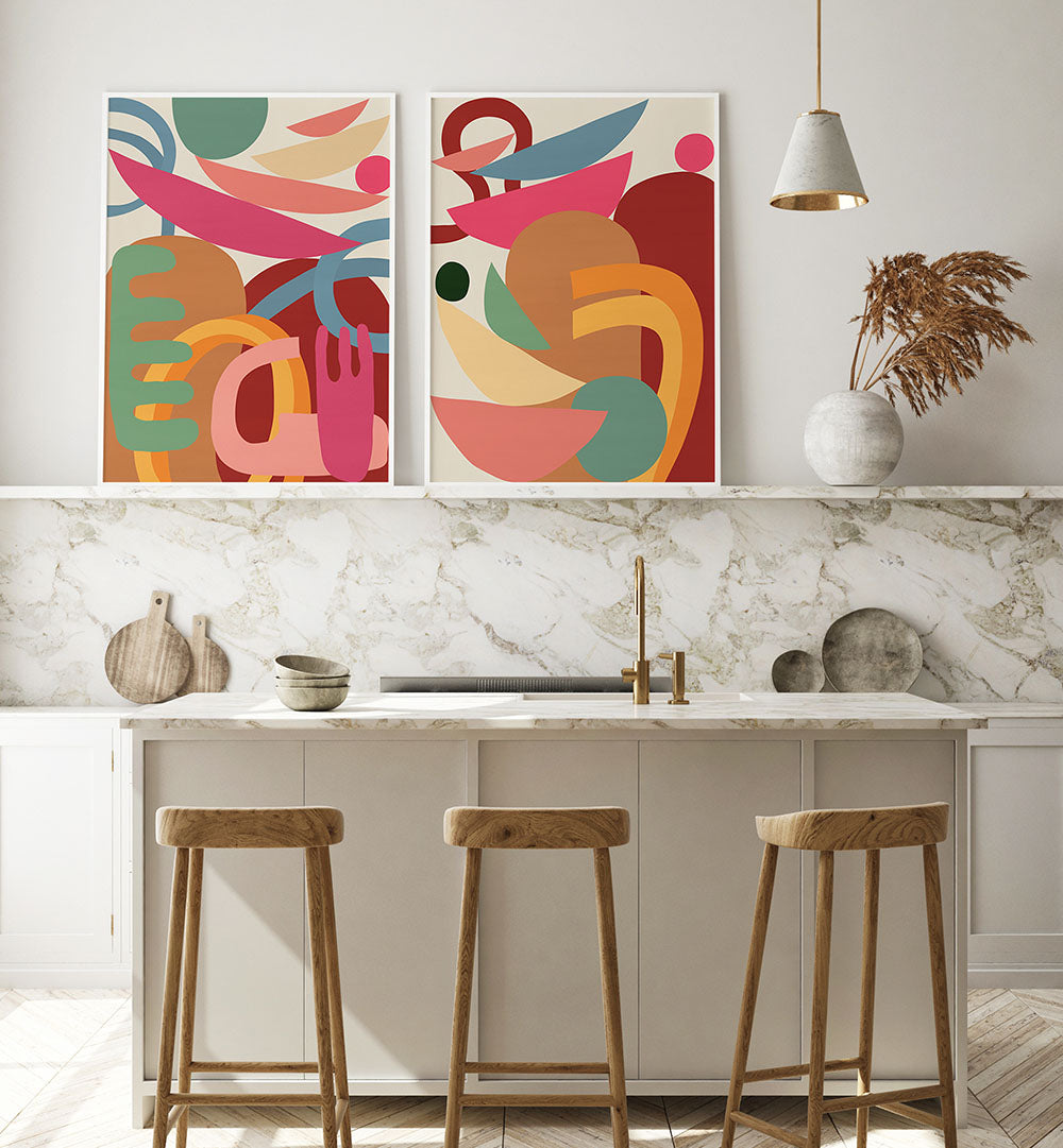 SHAPES IN SYNC , SET OF 2 PAINTINGS