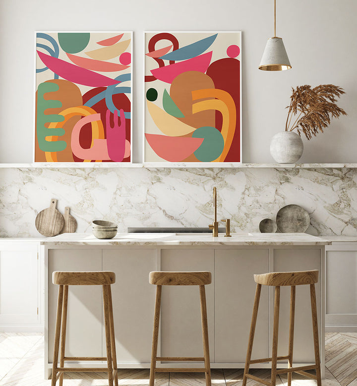SHAPES IN SYNC , SET OF 2 PAINTINGS