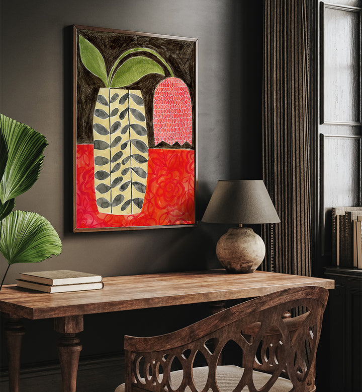 RED TULIP IN A MODERN VASE , FLORAL FLOWER PAINTINGS