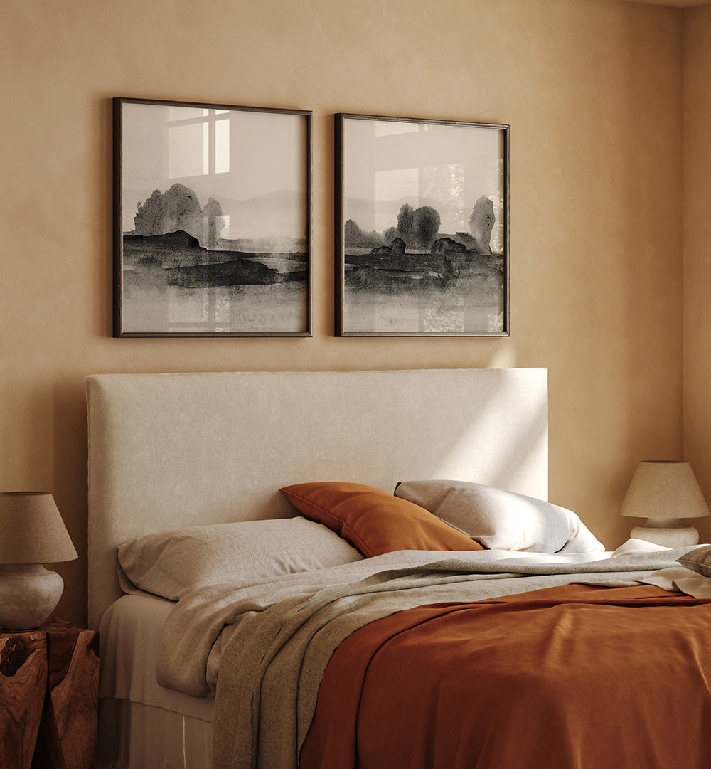 BLACK CLOUDS SET , SET OF 2 PAINTINGS